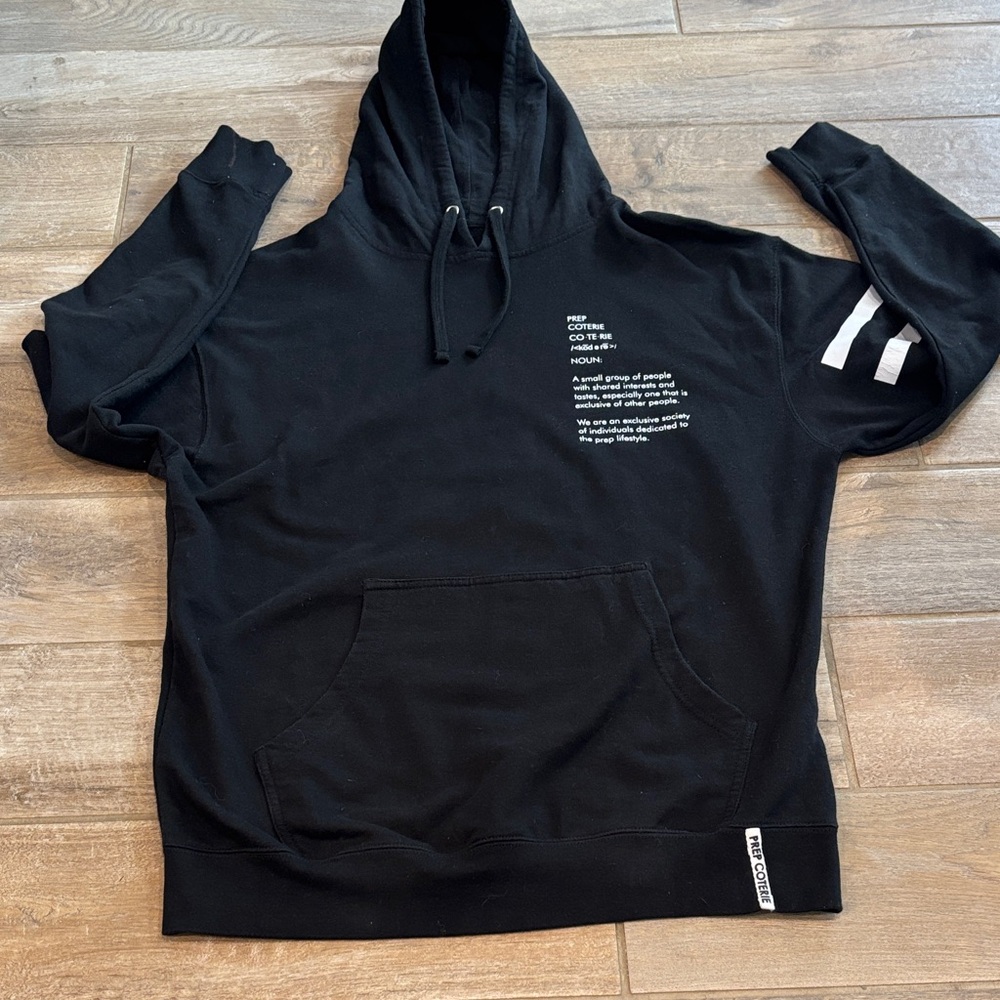 Prep Coterie Black Pullover Hoodie Mens L Streetwear Text Graphic